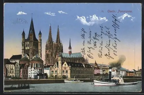 AK Köln, Panorama mit Gross St. Martin und Dom