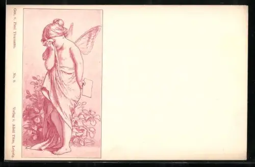 AK Traurige kleine Elfe mit Schmetterlingsflügeln