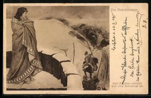 AK Märchen Die Gleichensage, Graf Gleichen schliesst sich dem Kreuzzuge an