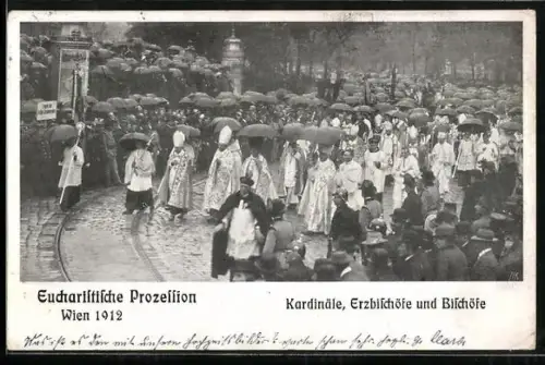 AK Wien, Eucharistische Prozession 1912, Kardinäle, Erzbischöfe und Bischöfe