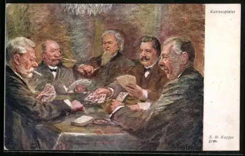 Künstler-AK Kartenspieler, Herrengruppe