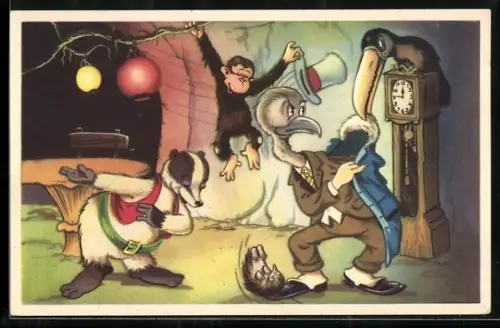 AK Comic Doremias Das, Dachs begrüsst einen Gast in seinem Restaurant