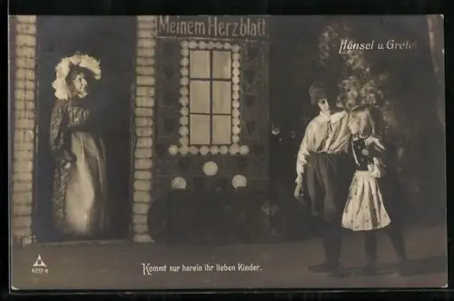 AK Hänsel und Gretel werden von der Hexe in ihr Haus gelockt