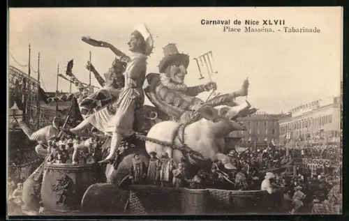 AK Nice, Carnaval de Nice, Place Masséna, Tabarinade, Fasching