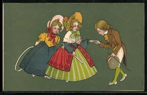 AK Junger Herr küsst Frau die Hand, Biedermeier