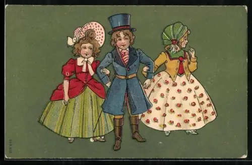 AK Junger Mann geht mit zwei Damen spazieren, Biedermeier