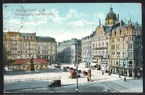 AK Frankfurt a. M., Schillerplatz mit Bavaria