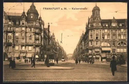 AK Frankfurt a. M., Kaiserstrasse mit Strassenbahn