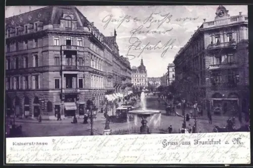 AK Frankfurt a. M., Kaiserstrasse mit Brunnen