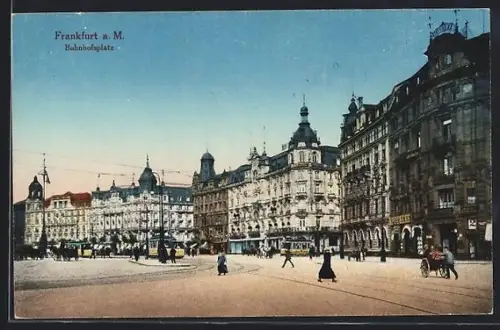 AK Frankfurt a. M., Bahnhofsplatz mit Strassenbahnen