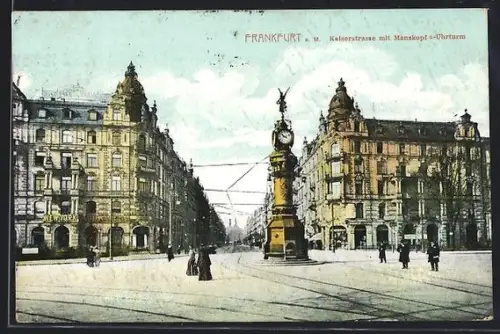 AK Frankfurt a. M., Kaiserstrasse mit Manskopf-Uhrturm