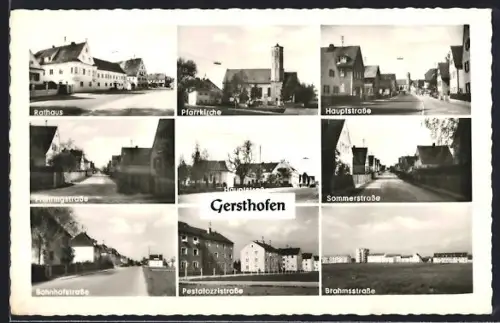 AK Gersthofen, Rathaus, Pfarrkirche, Hauptstrasse, Sommerstrasse