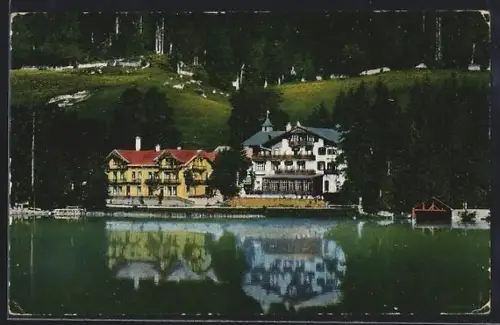 AK Hintersee b. Berchtesgaden, Hotel Post und Gemsbock, Besitzer J. R. Weiss, Seeansicht