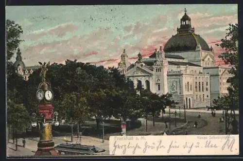 AK Frankfurt a. M., Neues Schauspielhaus, Uhrensäule