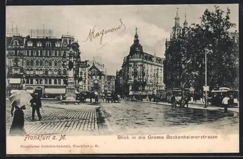 AK Frankfurt a. M., Blick in die Grosse Bockenheimerstrasse, Strassenbahn