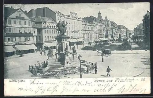 AK Frankfurt a. M., Goetheplatz mit Denkmal