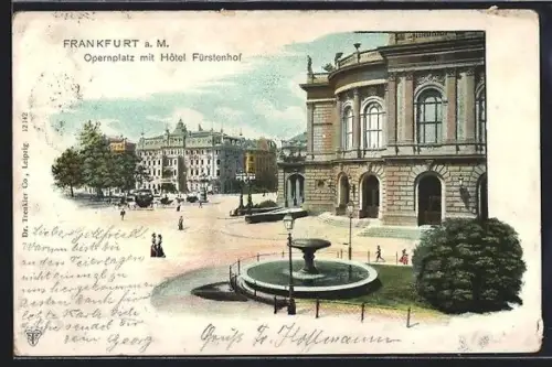 Lithographie Frankfurt a. M., Opernplatz, Hotel Fürstenhof