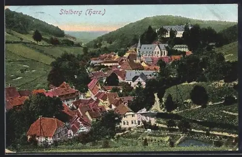 AK Stolberg /Harz, Ortsansicht mit Schloss und Fachwerkhäusern