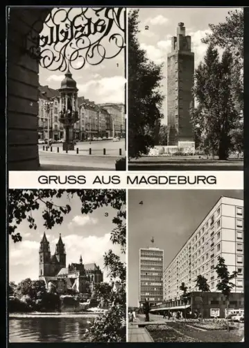AK Magdeburg, Rathaus, Aussichtsturm, Dom, Karl-Marx-Strasse