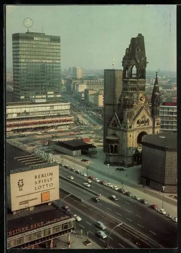 AK Berlin, Europa Center und Kaiser-Wilhelm-Gedächtniskirche aus der Vogelschau