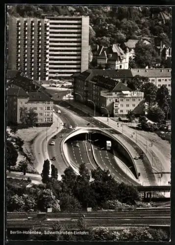 AK Berlin, Halensee, Blick auf die Einfahrt der Schnellstrasse