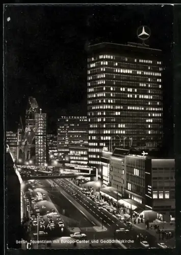 AK Berlin, Tauentzien mit Europa-Center und Gedächtniskirche bei Nacht