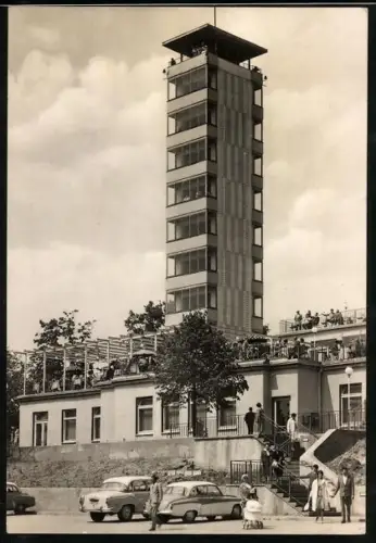 AK Berlin, Müggelturm und HO-Gaststätte mit Grünanlagen