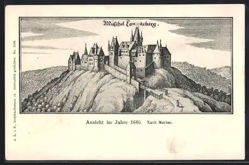 Künstler-AK Obermoschel, Muschel Landsberg im Jahre 1646 nach Merian
