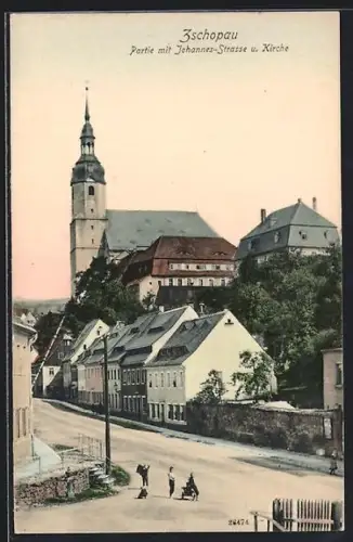 AK Zschopau, Johannes-Strasse und Kirche