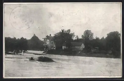 AK Augsburg, Wasserkatastrophe des Hochablasses 1910, Ortspartie bei Hochwasser