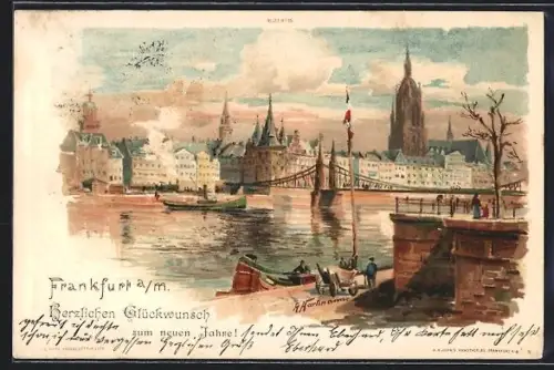 AK Alt-Frankfurt, Mainufer, Brücke, Dom