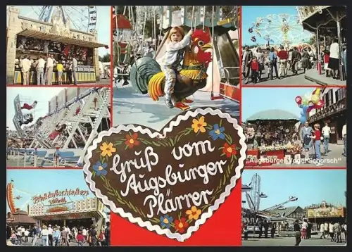 AK Augsburg /Schwaben, Volksfest Augsburger Plärrer, Augsburger Vogel Schorsch, Riesenrad, Karussell