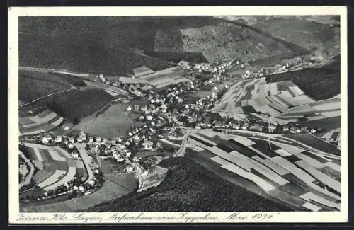 AK Eisern /Krs. Siegen, Teilansicht 1934 vom Luftschiff Zeppelin aus