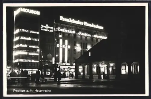 AK Frankfurt a. M., Hauptwache mit Geschäftsgebäuden bei Nacht