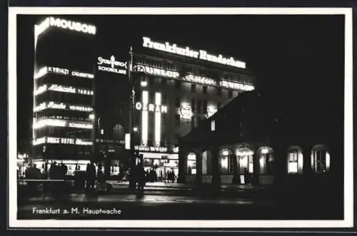 AK Frankfurt a. M., Hauptwache mit Geschäftsgebäuden bei Nacht