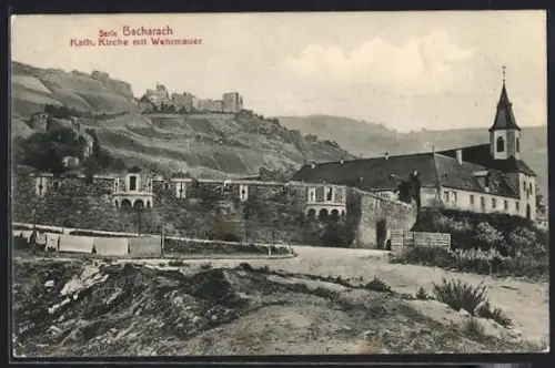 AK Bacharach, Kath. Kirche mit Wehrmauer