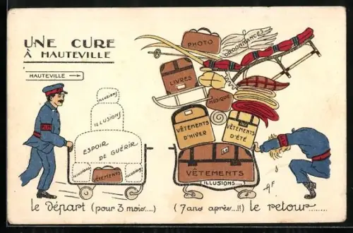 Künstler-AK Hauteville, Le depart et le retour
