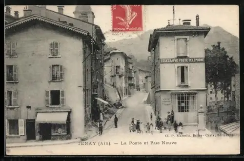 AK Tenay /Ain, La Poste et Rue Neuve