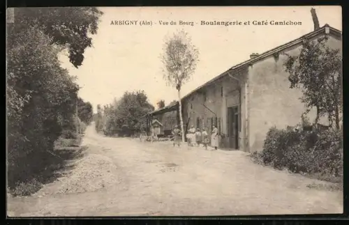 AK Arbigny /Ain, Vue du Bourg, Boulangerie et Café Canichon