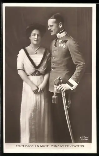 AK Erzh. Isabella Marie & Prinz Georg von Bayern in Uniform