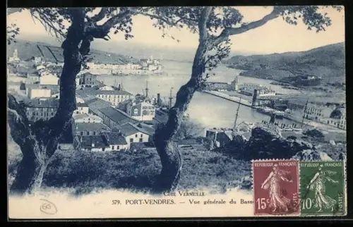 AK Port-Vendres, Vue générale du Bassin avec le port et les bâtiments environnants