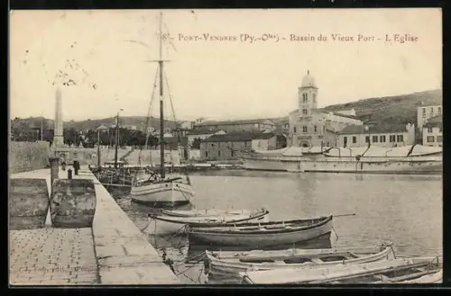 AK Port-Vendres /Py.-Or., Bassin du Vieux Port, L`Église