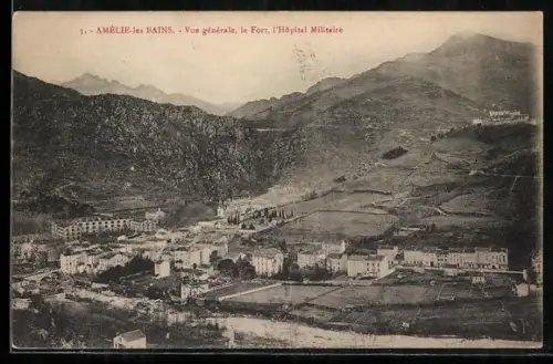 AK Amélie-les-Bains, Vue générale, le Fort, l`Hôpital Militaire
