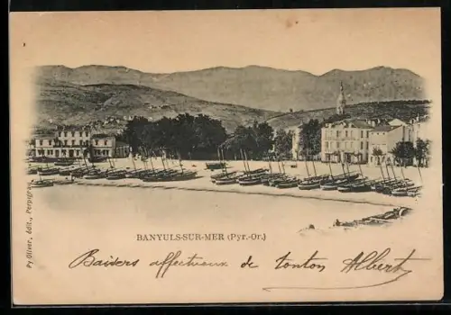 AK Banyuls-sur-Mer /Pyr.-Or., Vue du port avec bateaux sur la plage