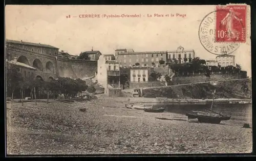 AK Cerbère /Pyrénées-Orientales, La Place et la Plage
