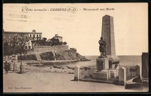 AK Cerbère /P.-O., Monument aux Morts sur la Côte vermeille