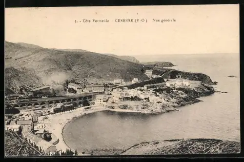 AK Cerbère /P-O, Vue générale de la Côte Vermeille avec viaduc et mer