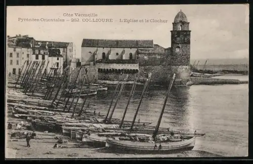 AK Collioure /Pyrénées-Orientales, L`Église et le Clocher sur la Côte Vermeille