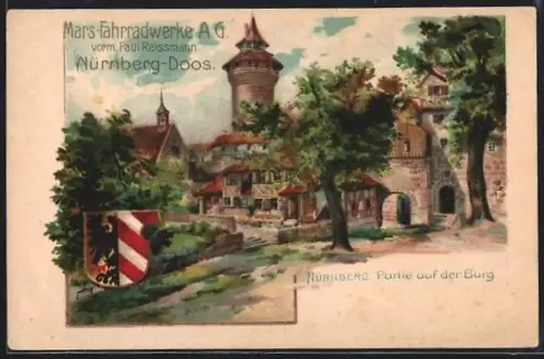 Werbe-AK Nürnberg-Doos, Mars-Fahrradwerke AG vorm. Paul Reissmann, Partie auf der Burg