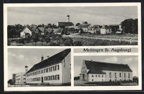 AK Meitingen b. Augsburg, Teilansicht, Gemeindehalle, Augsburger Strasse